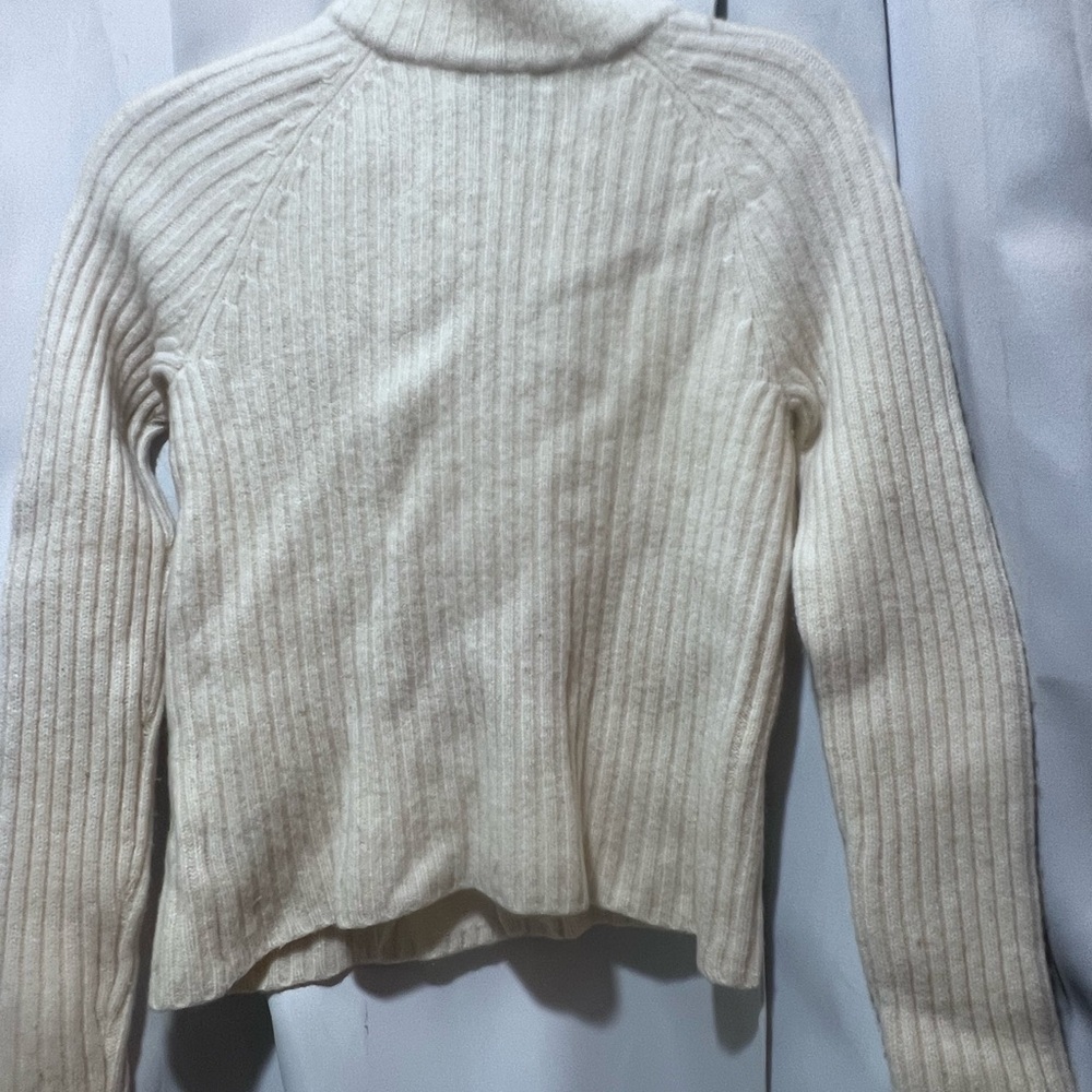 Lauren Ralph Lauren 100% Lambswool Ribbed Zip Sweater Jacket Medium Cream - Picture 8 of 8